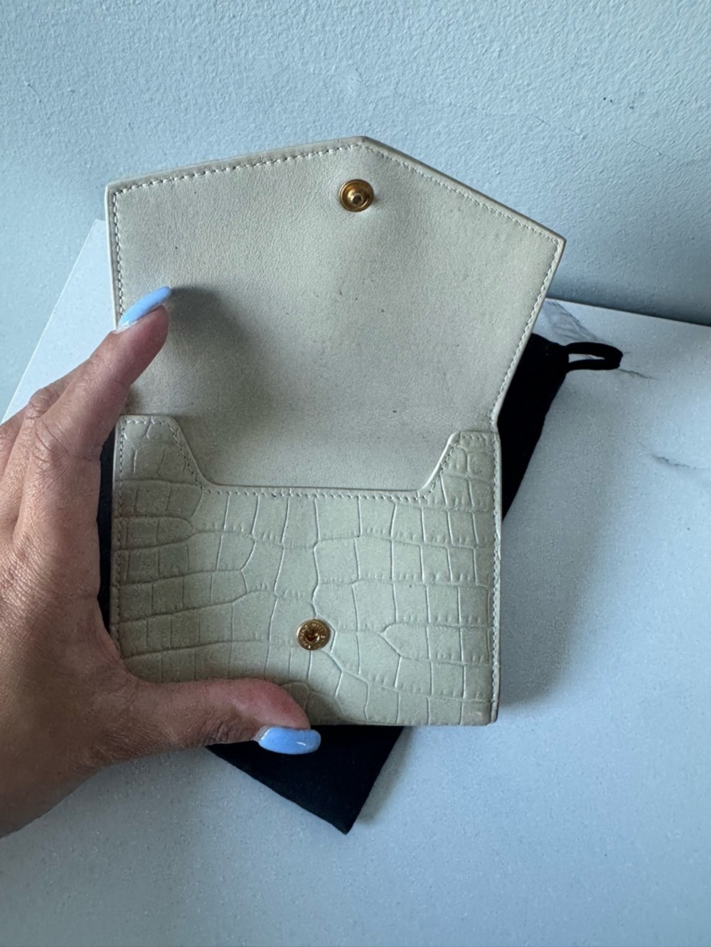 Saint Laurent Cream Croc-Embossed Leather Small Wallet
